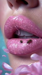 close up lips of woman with pink lips