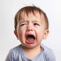 Expressive Infant in Tears: Close-up of Crying Baby Boy