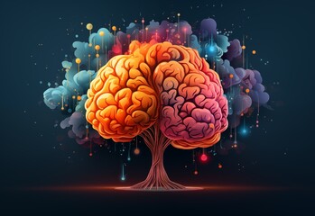 Colorful icon of human brain. Abstract wallpaper. 