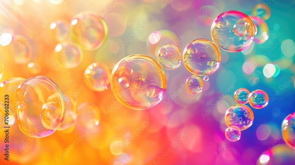 Poster abstract background with flying bubbles on a colorful background