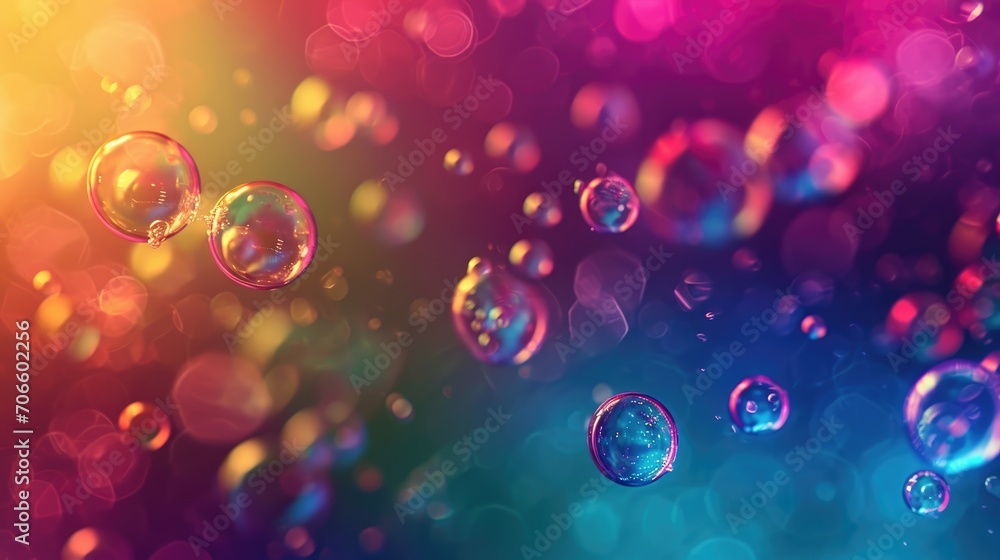 Poster abstract background with flying bubbles on a colorful background