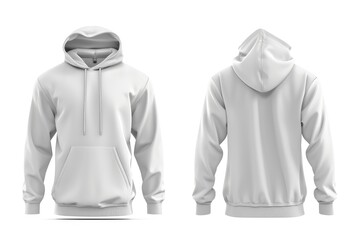 Front and Back of an Editable male white Hoodie.
