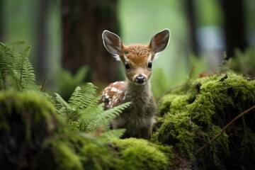 A baby deer in the woods