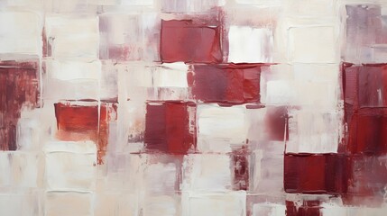 Abstract Oil Painting with overlapping Squares in white and burgundy Colors. Artistic Background...