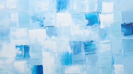 Abstract Oil Painting with overlapping Squares in white and cyan Colors. Artistic Background with...
