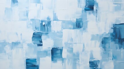 Abstract Oil Painting with overlapping Squares in white and cyan Colors. Artistic Background with visible Brush Strokes