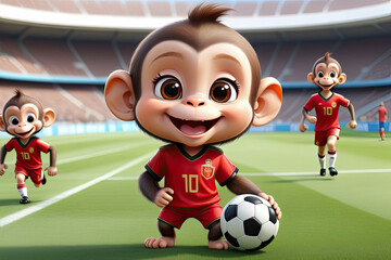 Charming illustration of a monkey enjoying a game of soccer in a sports outfit.