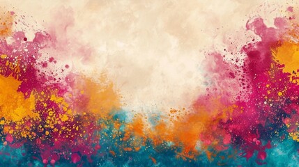 A lively and colorful border representing the Holi festival, with splashes of vibrant colors, powder clouds, and traditional Indian motifs - obrazy, fototapety, plakaty