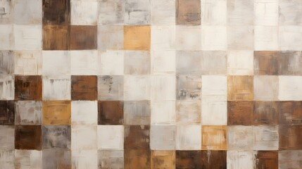 Abstract Oil Painting with overlapping Squares in white and dark brown Colors. Artistic Background with visible Brush Strokes