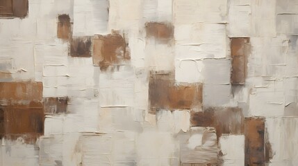 Abstract Oil Painting with overlapping Squares in white and dark brown Colors. Artistic Background with visible Brush Strokes