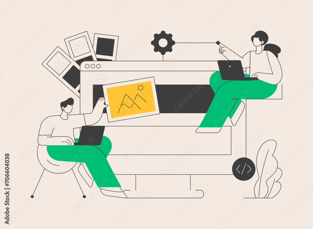 Poster low code development abstract concept vector illustration.