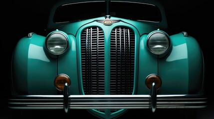 Headlight of a retro car close-up. Fragment of a vintage car. Front detail of a classic automobile. Illustration for banner, poster, cover, brochure or presentation.