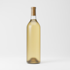 Frosted clear glass bottle of white wine isolated over white background. Mockup template. 3d rendering.