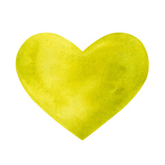 Hand painted olive watercolor heart isolated on a white background.