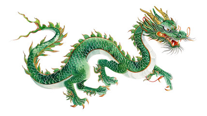 Fototapeta premium Illustration of a green dragon with a detailed scale pattern