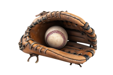 baseball glove and ball symbolizing iconic equipment isolated on white background