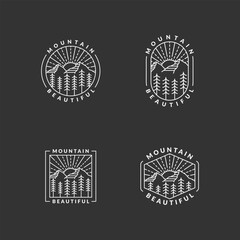 Mountain adventure outdoor badge vector illustration with monoline or line art style