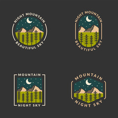 Mountain adventure outdoor badge vector illustration with monoline or line art style