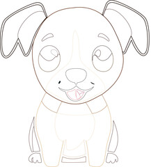 Cartoon baby dog, puppy black and white. Vector for coloring Page for Kids