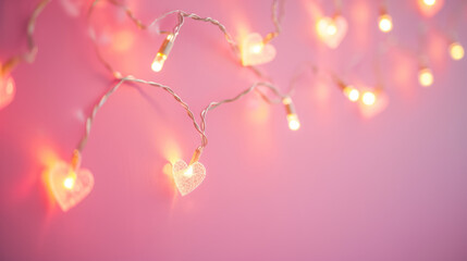 guirlande lumineuse et scintillante en forme de cœur pour la saint-valentin sur fond rose, symbole de l'amour - obrazy, fototapety, plakaty