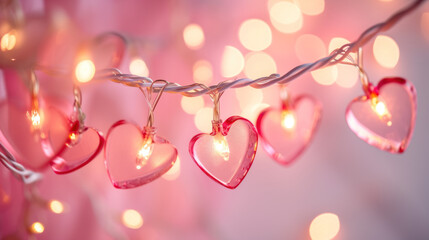 guirlande lumineuse et scintillante en forme de cœur pour la saint-valentin sur fond rose, symbole de l'amour