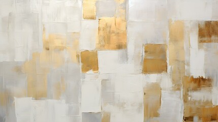 Abstract Oil Painting with overlapping Squares in white and gold Colors. Artistic Background with...
