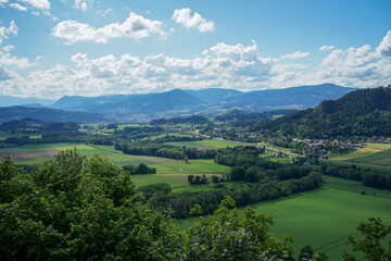 Idyllic and iconic austrian landscape: wonderful panoramic view into surrounding landscape from...
