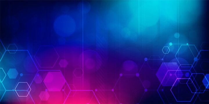Digital technology futuristic internet network connection blue purple background, abstract cyber information communication, Ai big data science, innovation future tech, line dot illustration vector
