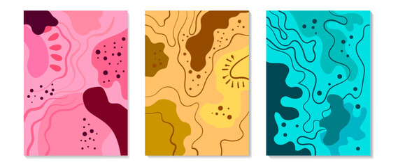 Set of trendy abstract backgrounds. Hand drawn organic shapes. Vector illustration