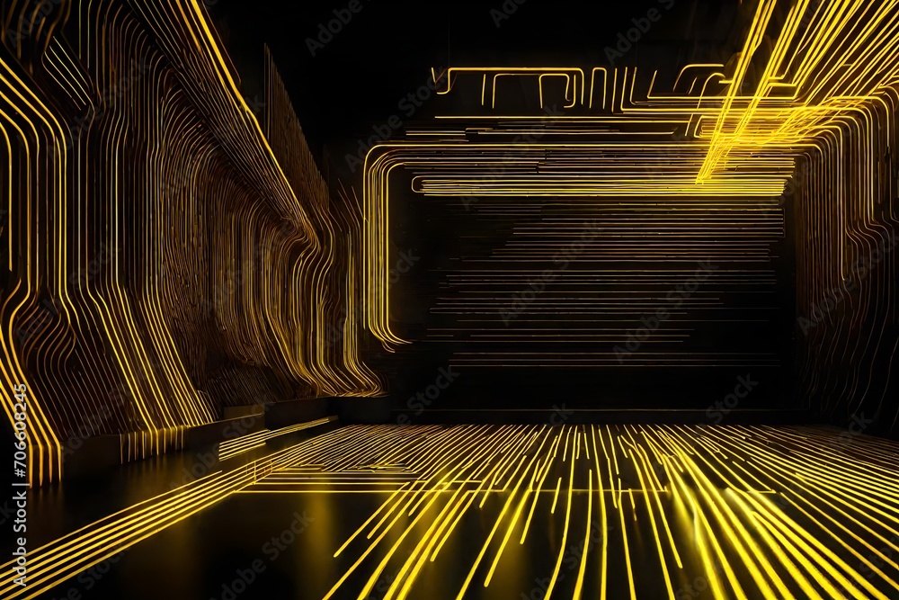 Poster a vibrant yellow background is adorned with glowing neon lines, creating a mesmerizing display of li