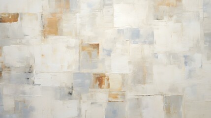 Abstract Oil Painting with overlapping Squares in white and ivory Colors. Artistic Background with visible Brush Strokes