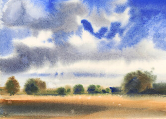 Summer landscape. Drawing in watercolor