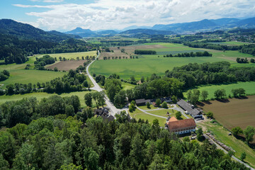 Idyllic and iconic austrian landscape: wonderful panoramic view into surrounding landscape from...