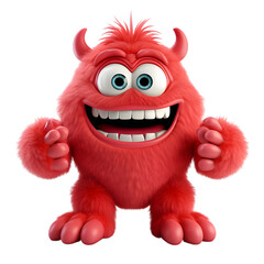 little red monster, 3d cartoon character, isolated on white background