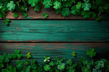 A rustic wooden background with a Saint Patrick's Day theme, adorned with numerous wooden slats.