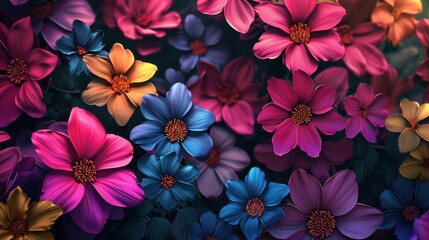 Vibrant Multicolored Flowers Floating in the Air