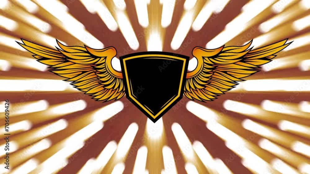 Poster animation of yellow badge with copy space over light shapes