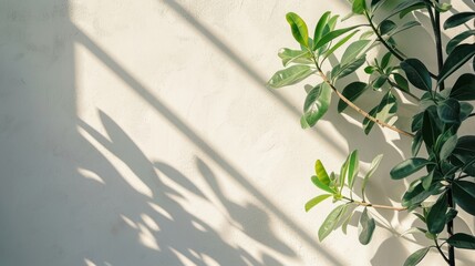 Shadow of a Plant on Wall - Natural Shadow Cast by Indoor Plant on Bricked Wall