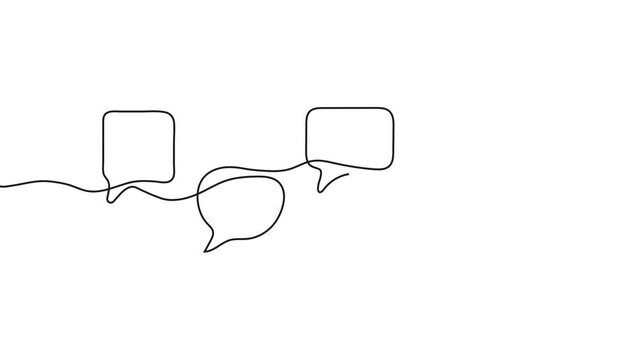 Speech bubble continuous one line drawing video, minimalist line illustration done in one line. Dialogue chatinh cloud in simple linear style.