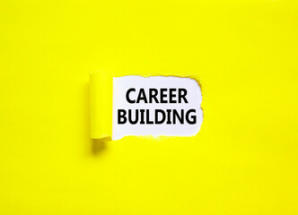 Career building symbol. Concept words Career building on beautiful white paper. Beautiful yellow paper background. Business, motivational career building concept. Copy space.