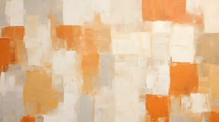 Abstract Oil Painting with overlapping Squares in white and orange Colors. Artistic Background with...