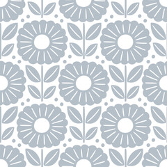 Hand drawn seamless pattern with decorative doodle flowers, repeat pattern with flowers and leaves