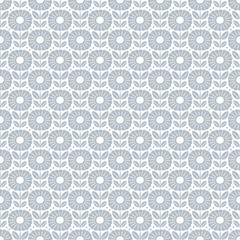 Hand drawn seamless pattern with decorative doodle flowers, repeat pattern with flowers and leaves