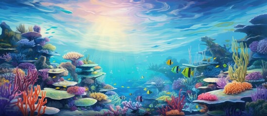 Tropical ocean with fish in coral reef