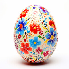 Colorful flowers painted Easter egg on white isolated background - ai generative