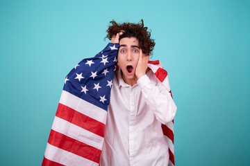 Global crisis and stupid government. A funny guy and his problems. Blue background.