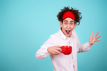 Early morning and a funny guy with a red sleep mask.