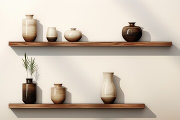 Fototapeta na wymiar Shelves With Vases, Organized Display of Decorative Glassware for Home Decor