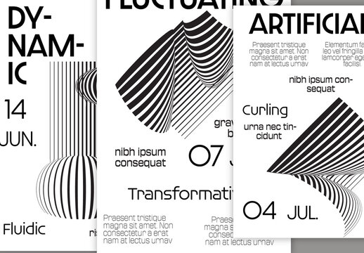 Flyer A4 Black and White Striped Abstract Futuristic Shape