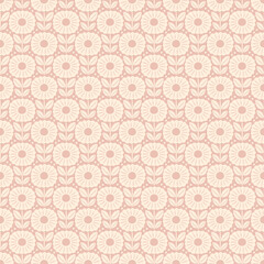 Hand drawn seamless pattern with decorative doodle flowers, repeat pattern with flowers and leaves